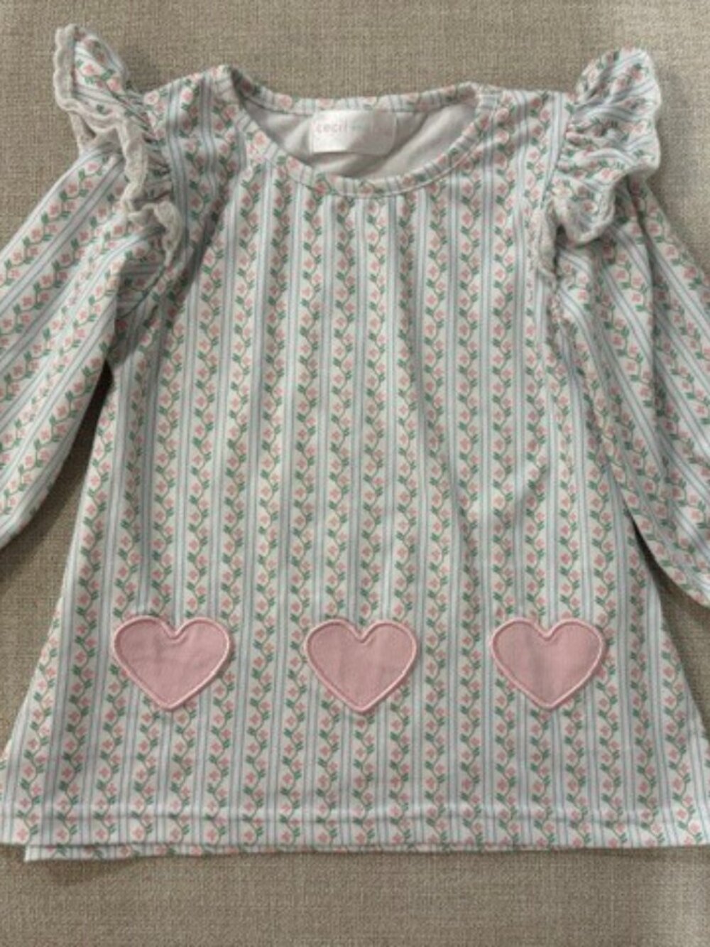 Cecil and Lou 18M Heart Appliqué Ruffle Sleeve Dress Pink Floral Boutique
